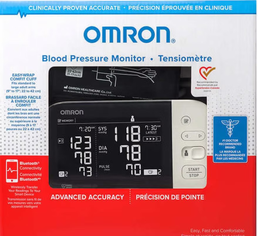 Omron Blood Pressure Monitor With Bluetooth Connectivity