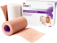 BX/1 (2/RL) COBAN 2 LAYER COMPRESSION SYSTEM 35-40MMHG ROLL 1: COMFORT LAYER 4" x 2.9yd UNSTRETCHED ROLL 2: COMPRESSION LAYER 4" x 5.1yd STRETCHED W/ 1 BLACK STOCKING LATEX-FREE TAN - Save On Medical