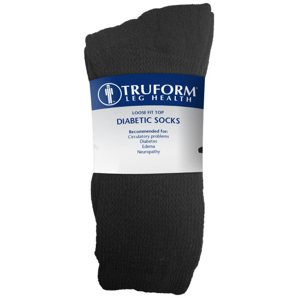 PR/3 TRUFORM COMFORT CARE NON-COMPRESSION DIABETIC SOCKS CREW LENGTH BLACK,  LARGE (MEN: 9-12 WOMEN: 10-13) - Save On Medical