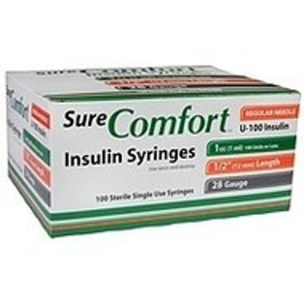 Sure Comfort Insulin Syringe, 29G x 1/2", 1cc, Box of 100