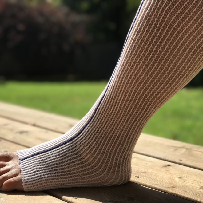 PR/1 EDEMAWEAR LYMPHEDEMA STOCKINET SMALL MAX LIMB CIRCUMFERENCE 45CM (18") LENGTH 55CM (22") FOOT TO KNEE OR WRIST TO SHOULDER, NAVY STRIPE, LONGITUDINAL COMPRESSION, LATEX-FREE - Save On Medical