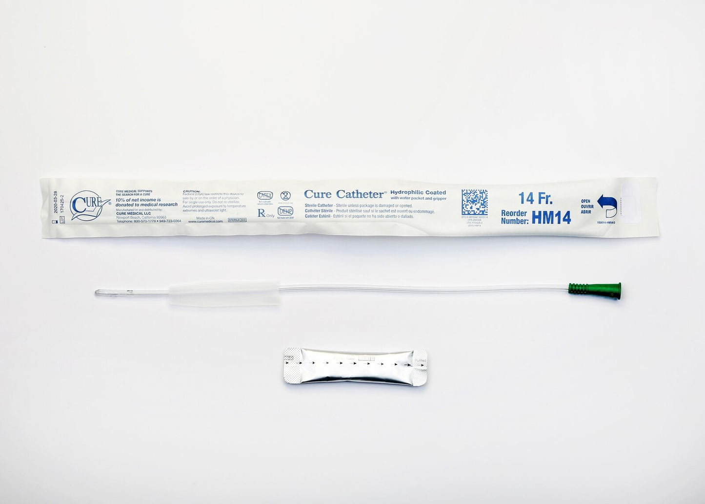 BX/30 CURE INTERMITTENT MALE CATH 16",STRAIGHT TIP ,HYDROPHILIC 14FR - Save On Medical