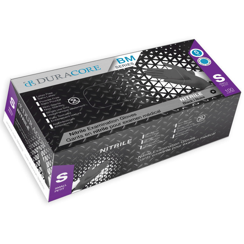 BX/100 DURACORE BLACK NITRILE EXAMINATION GLOVES, 5 MIL, FULLY TEXTURED