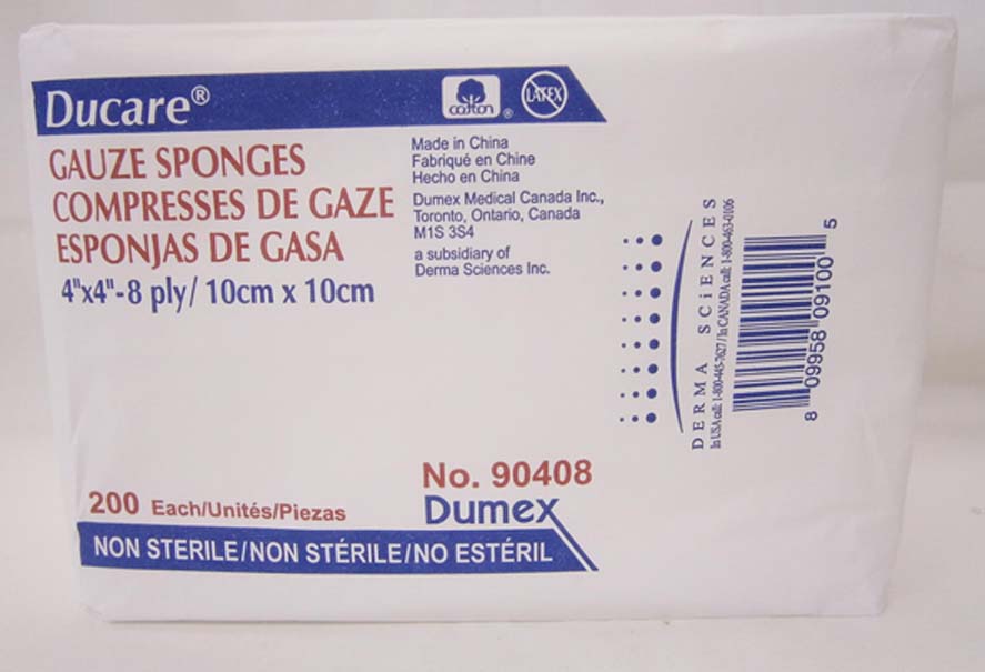 PK/200 DUCARE WOVEN GAUZE SPONGE 4IN x 4IN, 8PLY, NON-STERILE - Save On Medical