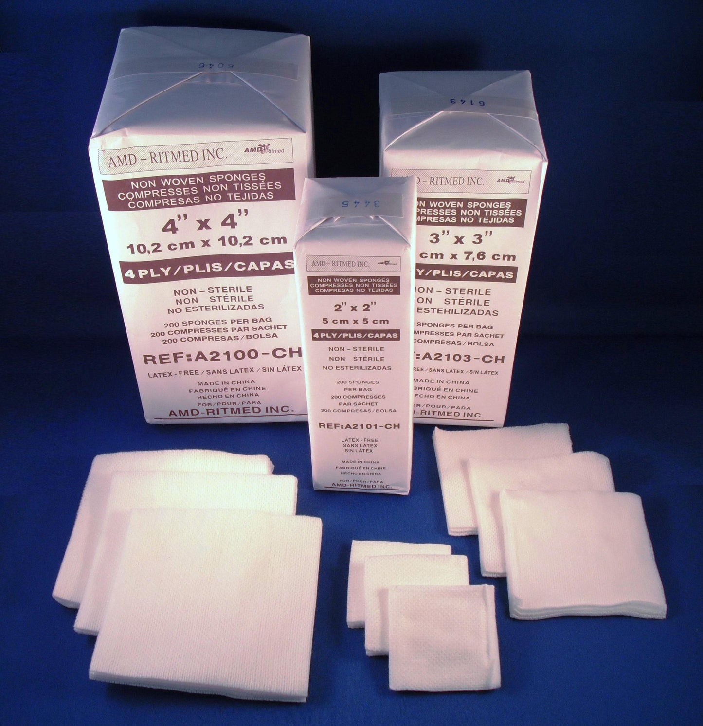 NON-WOVEN, NON-STERILE GAUZE SPONGE, 4IN X 4IN 4PLY, PKG/200