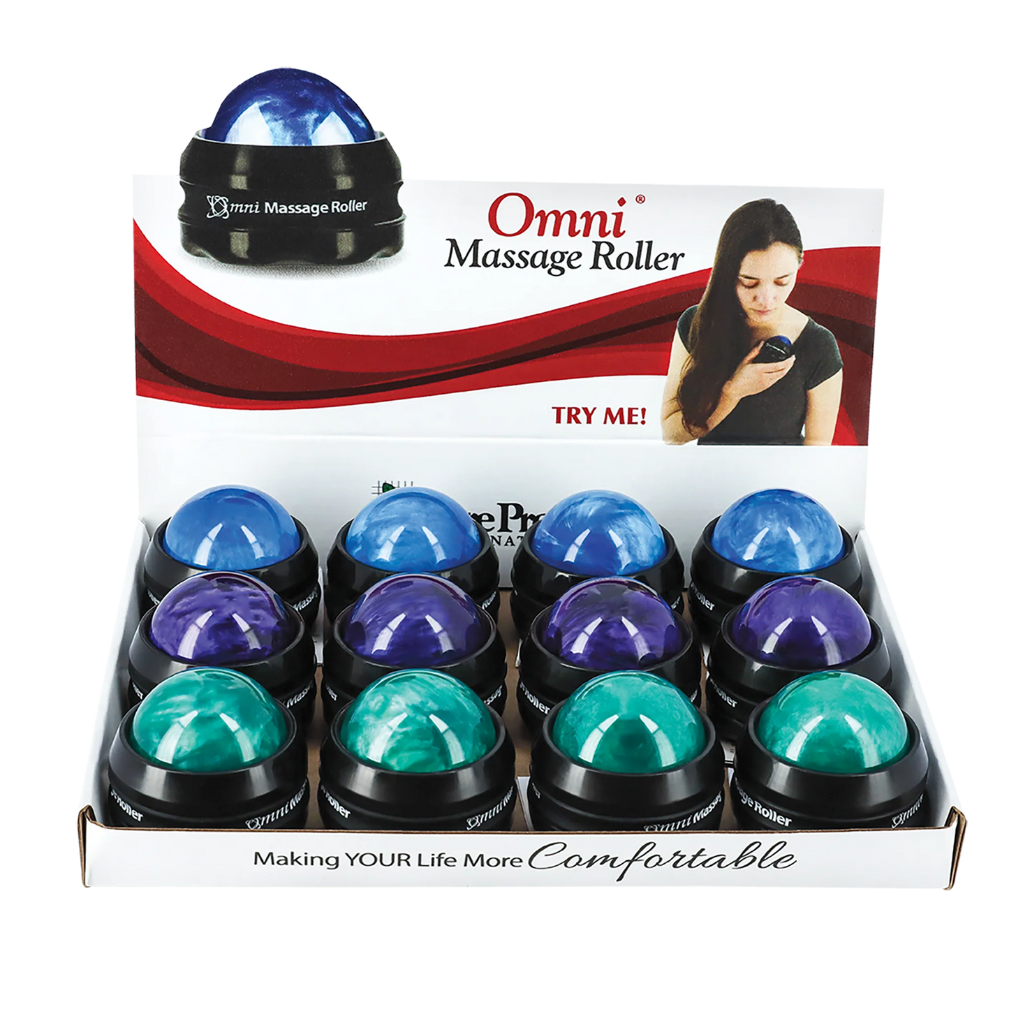 Omni Massage Roller Display- 12 rollers/display - Assort colors