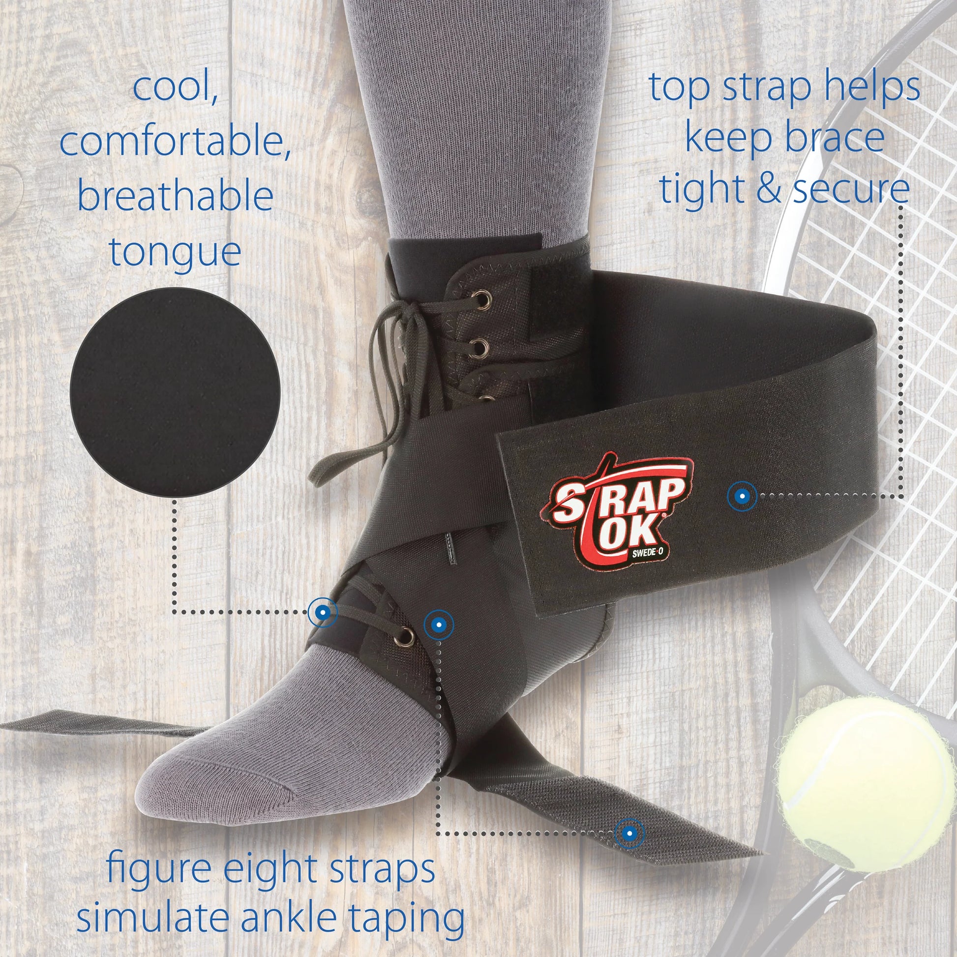 Swede-O Strap Lok Ankle Brace, 2211 BK  (XS-S-M-L-XL-2XL) - Save On Medical