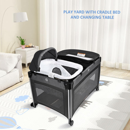 4-in-1 Foldable Baby Play Yard with Removable Cradle and Baby Changing Table - Save On Medical