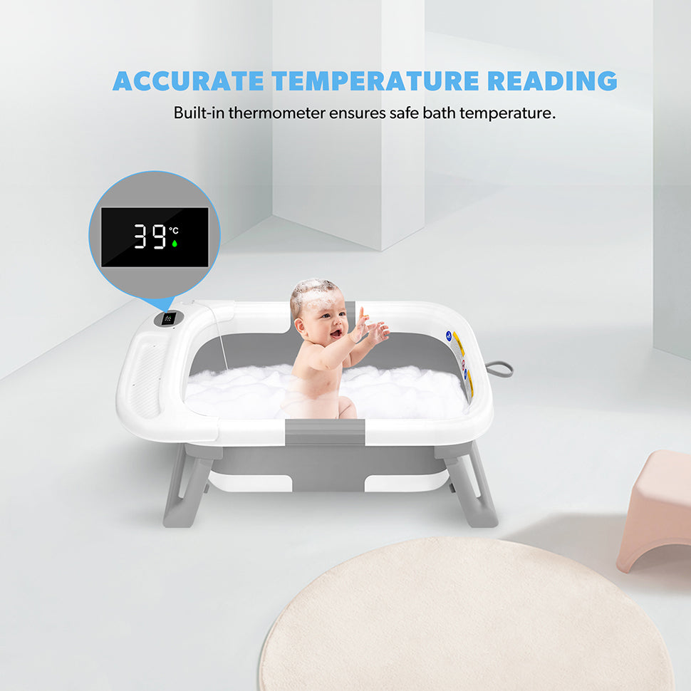 Foldable Baby Bath Tub with Temperature Display & Soft Pad