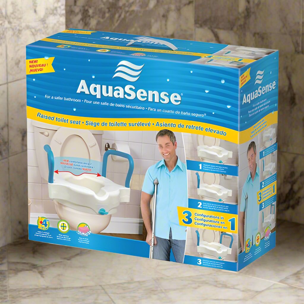 AquaSense 3-in-1 Contoured Raised Toilet Seat, 2", Removable Handles