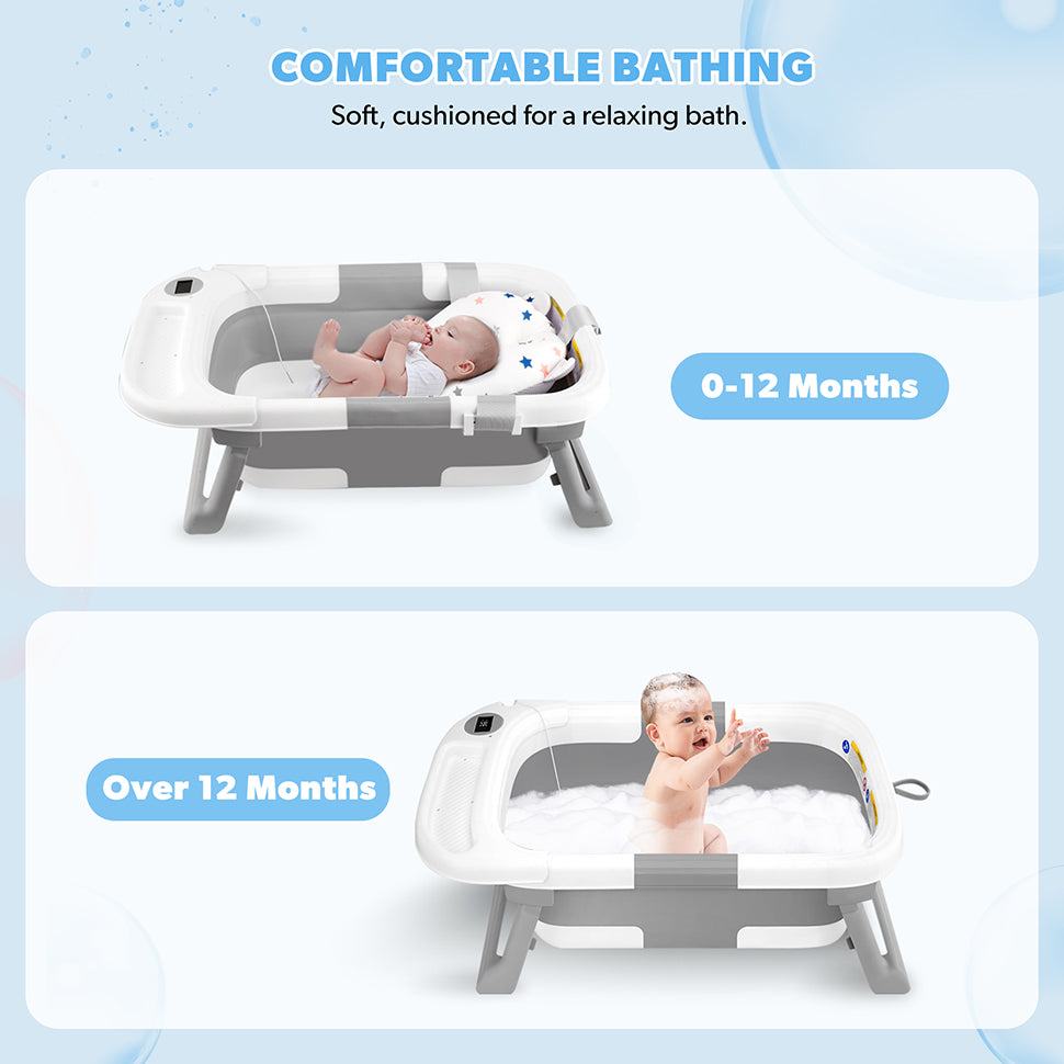 Foldable Baby Bath Tub with Temperature Display & Soft Pad