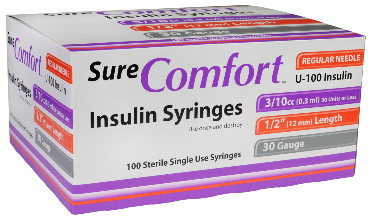 BX/100 SURE COMFORT INSULIN SYRINGE, 30G, 1/2IN (12MM), 3/10CC