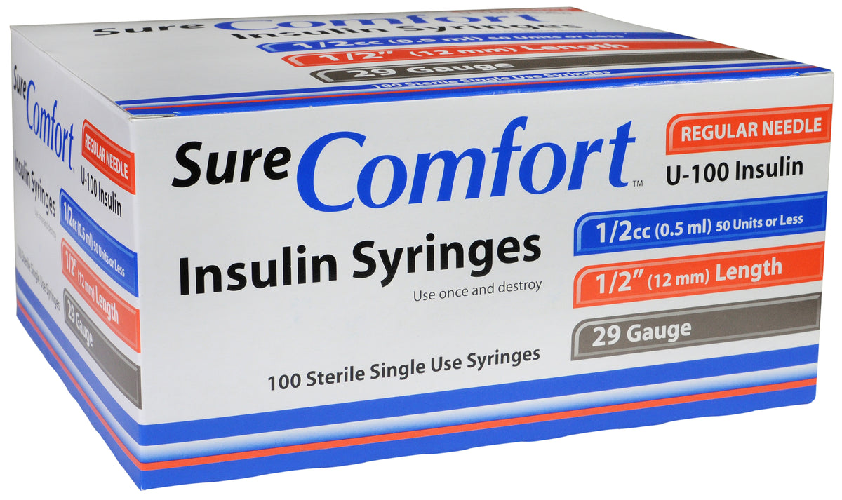 BX/100 SURE COMFORT INSULIN SYRINGE  29G 1/2IN (12MM) 1/2CC