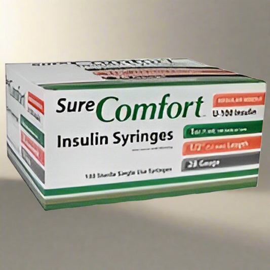 Sure Comfort Insulin Syringes 28G, 1/2in, 1cc- Bx 100