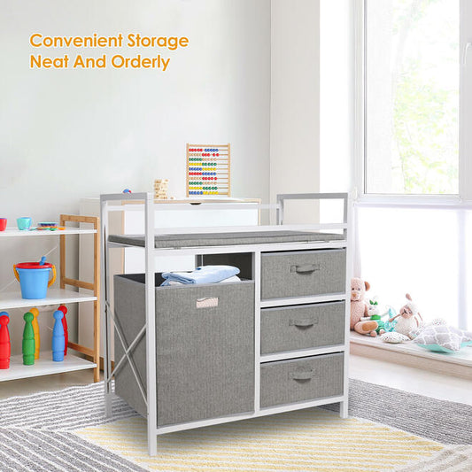Baby Changing Table with Laundry Hamper and 3 Storage Drawers - Save On Medical