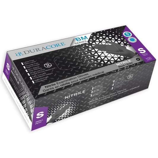 BX/100 DURACORE BLACK NITRILE EXAMINATION GLOVES, 5 MIL, FULLY TEXTURED