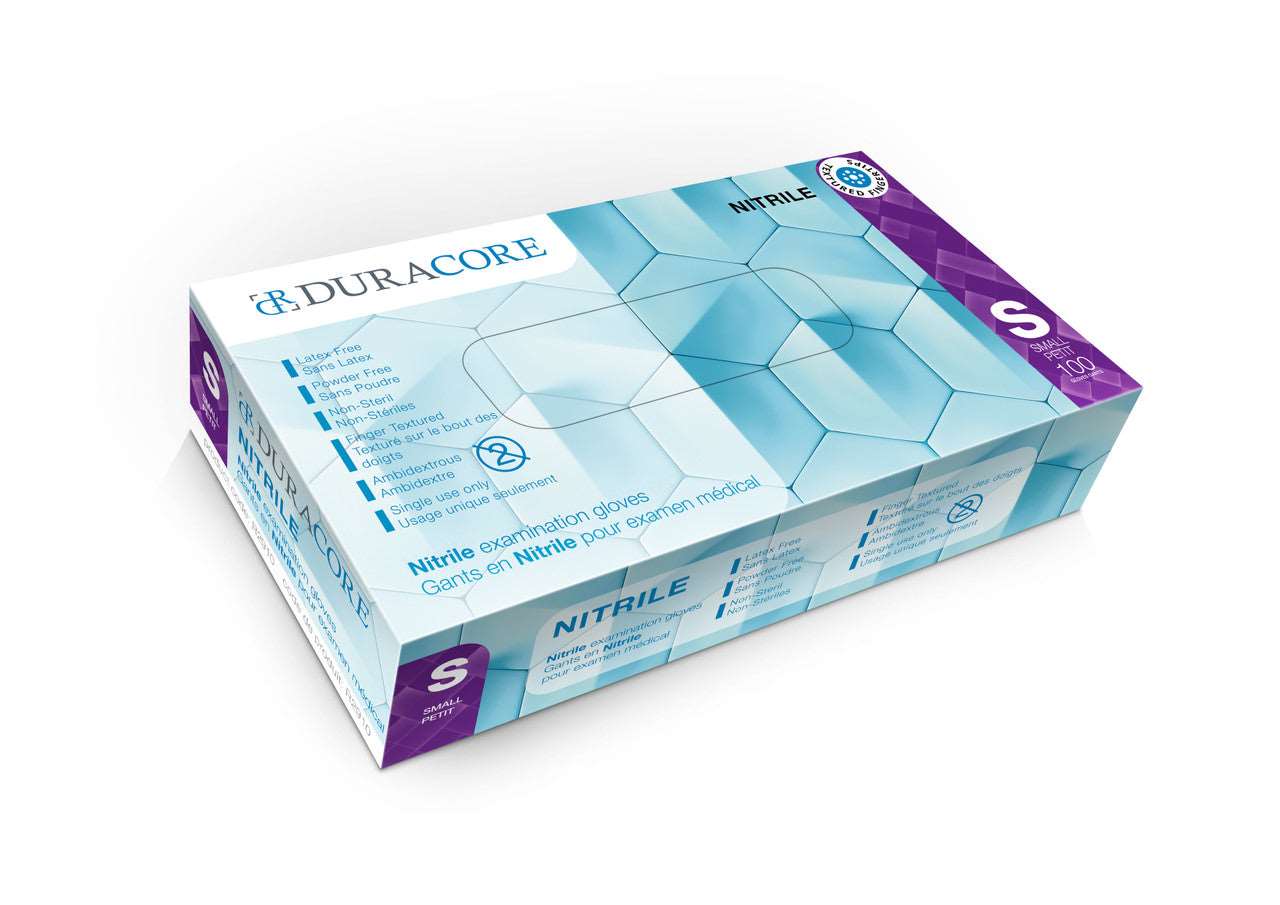 BX/100 DURACORE NITRILE EXAMINATION GLOVES, 4.2 MIL, POWDER FREE, SMALL (ALL SALES FINAL /NON RETURNABLE) - Save On Medical