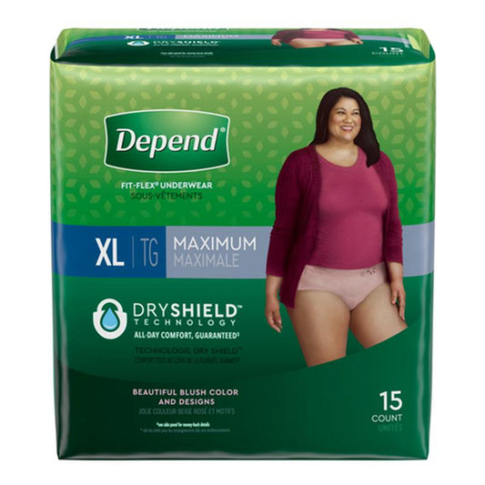 PKG/15 DEPEND FIT-FLEX MAXIMUM UNDERWEAR X-LARGE FEMALE CONVENIENCE - Save On Medical