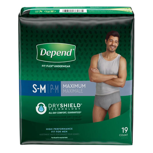 PKG/19 DEPEND MAX ABS UNDERWEAR GREY SMALL/MED FOR MEN - Save On Medical
