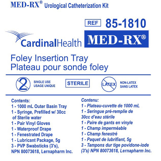 EA/1 FOLEY INSERTION TRAY UROLOGICAL CATHETERIZATION KIT 1-PART TRAY 30cc SYRINGE W/ WATER GLOVES DRAPE LUBE PVP SWABSTICKS - Save On Medical