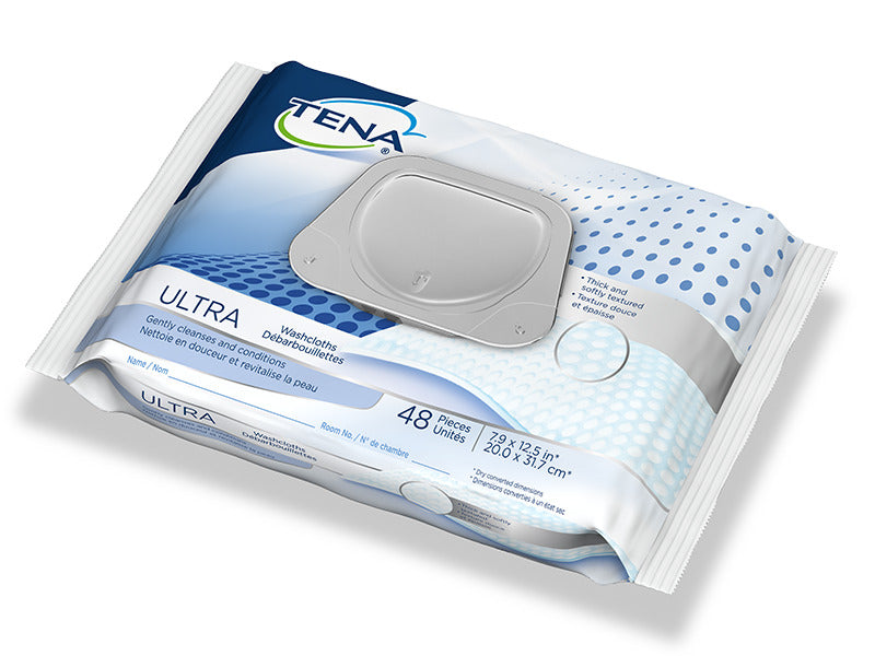 PKG/48  TENA ULTRA PRE-MOISTENED WASHCLOTHS, ALCOHOL-FREE - Save On Medical