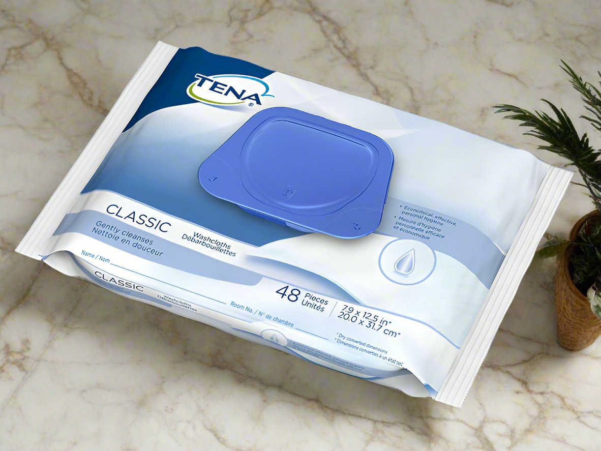 PKG/48 TENA CLASSIC WASHCLOTHS, MILD SCENT, ALCOHOL-FREE - Save On Medical