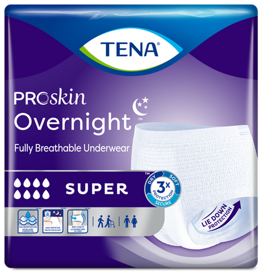 CS/4PKG (14/PKG)  TENA PROSKIN PROTECTIVE UNDERWEAR OVERNIGHT, SUPER, LARGE (45" TO 58") - Save On Medical