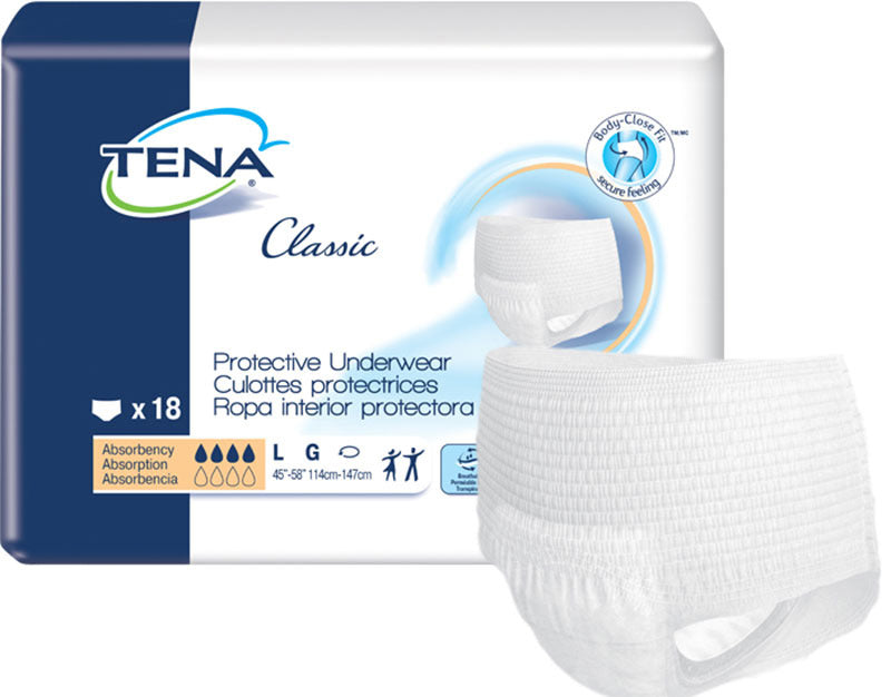 CS/4PKG (18/PKG) TENA PROTECTIVE UNDERWEAR, CLASSIC, LARGE 45IN-58IN - Save On Medical
