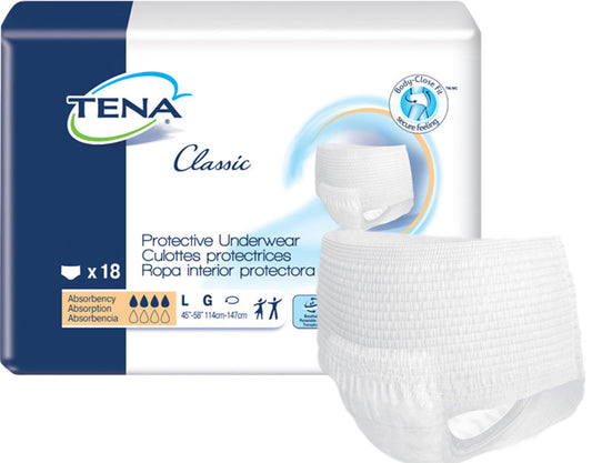 CS/4PKG (18/PKG) TENA PROTECTIVE UNDERWEAR, CLASSIC, LARGE 45IN-58IN - Save On Medical