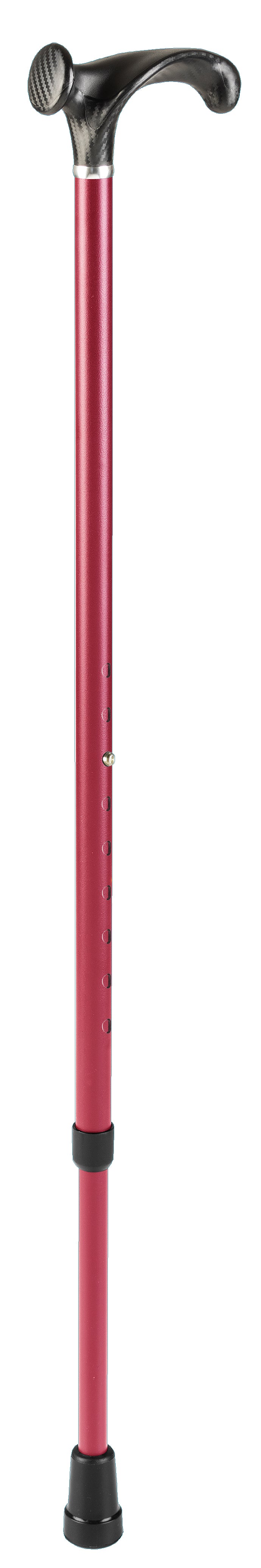 Walking stick-Anatomic soft grip in carbon look-chrome ring-tube struct red-Right - Save On Medical