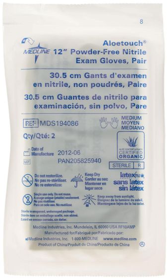 Aloe Nitrile Glove, Pf 12", Sterile, Medium MDS194086 - Save On Medical