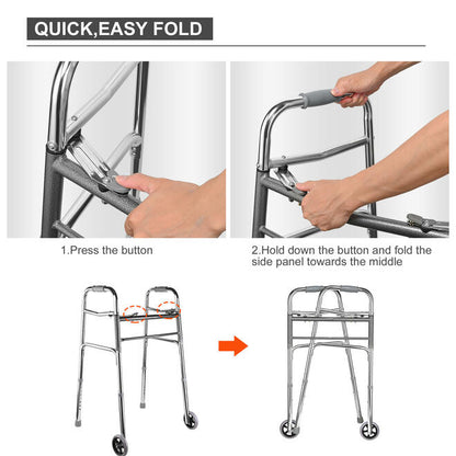 Lightweight Aluminum Folding Walker with 5" PVC Wheels for The Elderly, Load 136kg