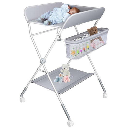 Folding Nursery Station, Diaper Changing Table with Wheels