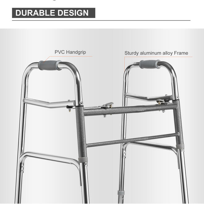 Lightweight Aluminum Folding Walker with 5" PVC Wheels for The Elderly, Load 136kg