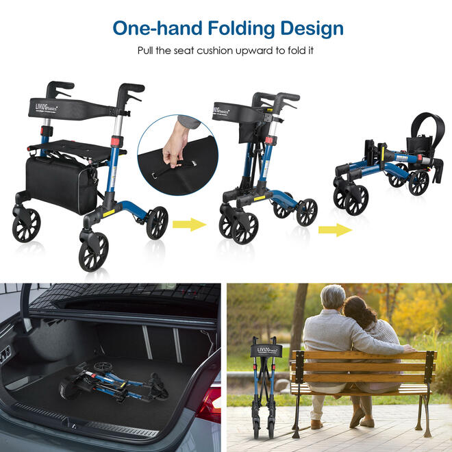 Folding Aluminum Rollator Walker for Seniors and Adults with 7'' Wheels