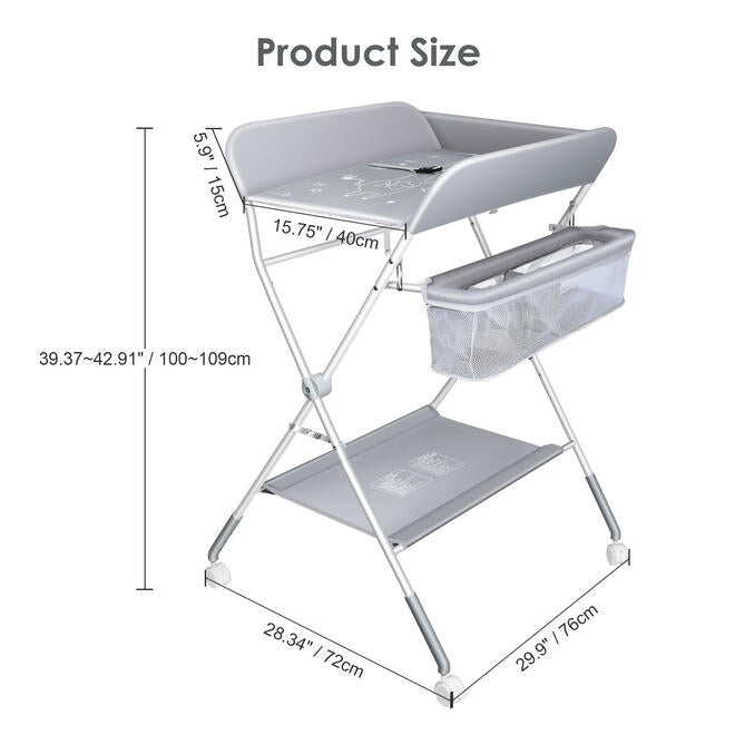 Folding Nursery Station, Diaper Changing Table with Wheels