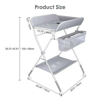 Folding Nursery Station, Diaper Changing Table with Wheels