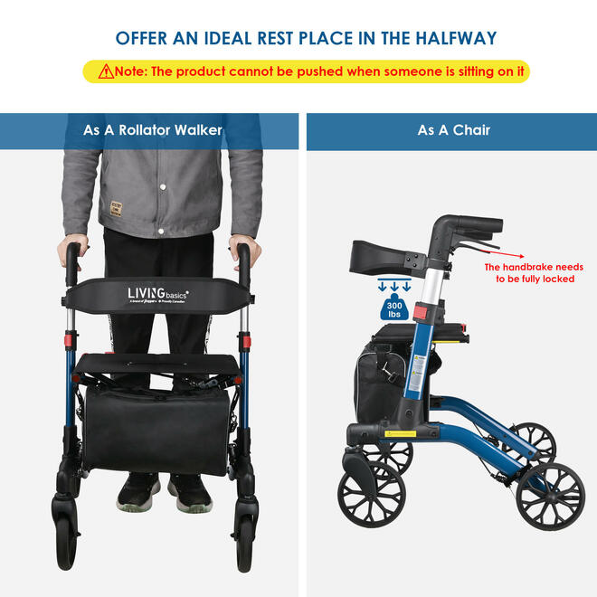 Folding Aluminum Rollator Walker for Seniors and Adults with 7'' Wheels