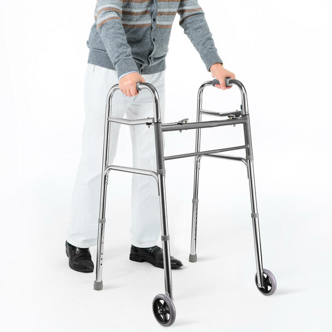 Lightweight Aluminum Folding Walker with 5" PVC Wheels for The Elderly, Load 136kg