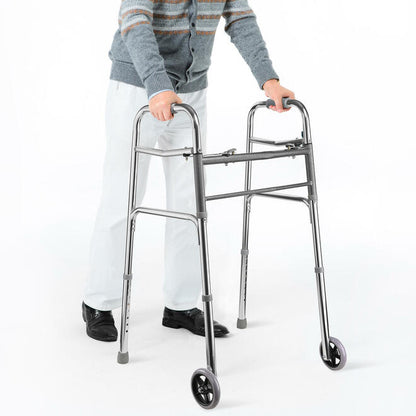 Lightweight Aluminum Folding Walker with 5" PVC Wheels for The Elderly, Load 136kg