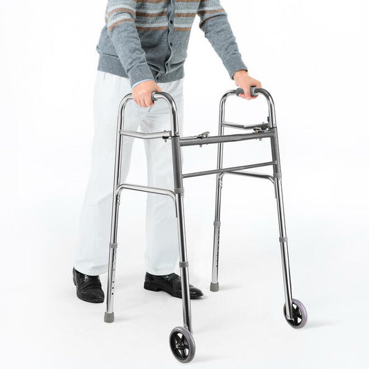Lightweight Aluminum Folding Walker with 5" PVC Wheels for The Elderly, Load 136kg
